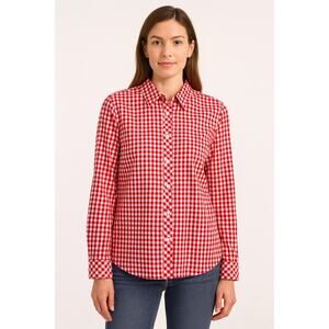 Talbots red gingham button-down shirt blouse holiday preppy size large